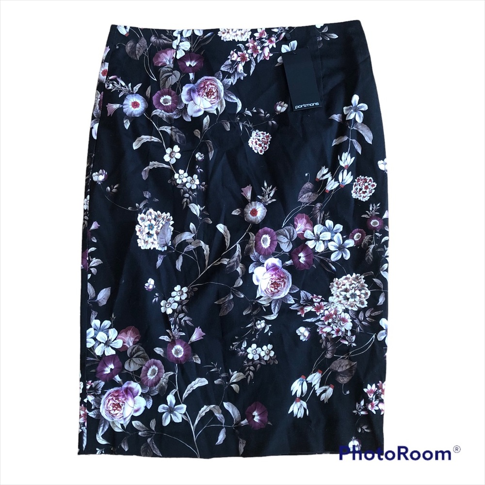 Portmans Skirt Black with Floral Pattern Size 14 NWT